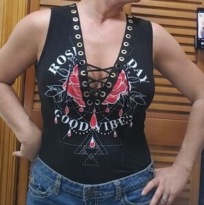 Women's Lace-Up Bodysuit Top Size Medium